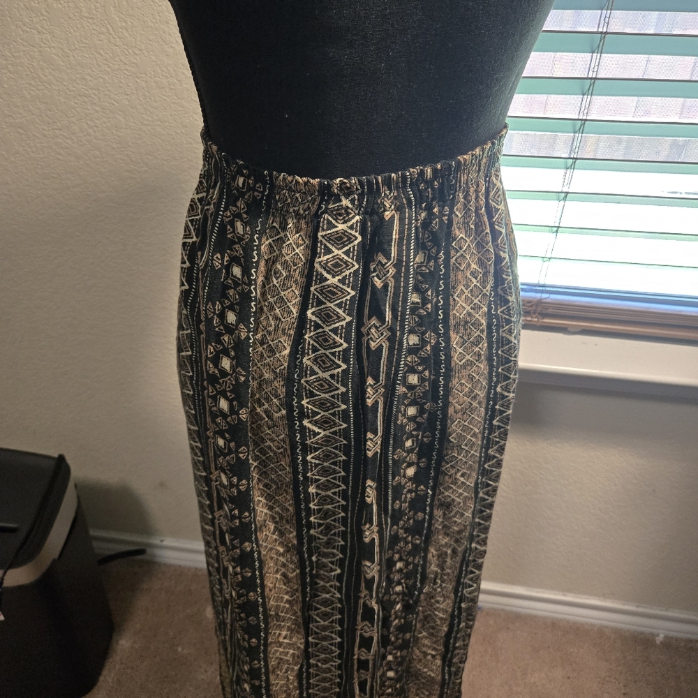 Black and Tan Patterned Maxi Skirt